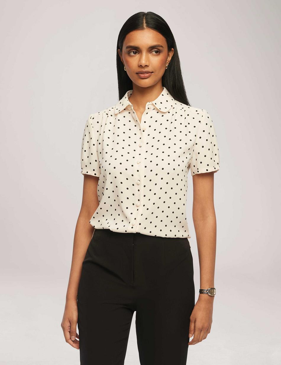 Hauts Anne Klein Printed Corta Sleeve Button-Up Blouse   | EHW-5051476